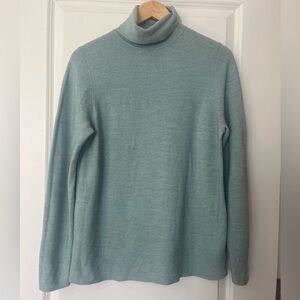 Eileen Fisher PL light blue merino wool turtleneck sweater baby blue petite